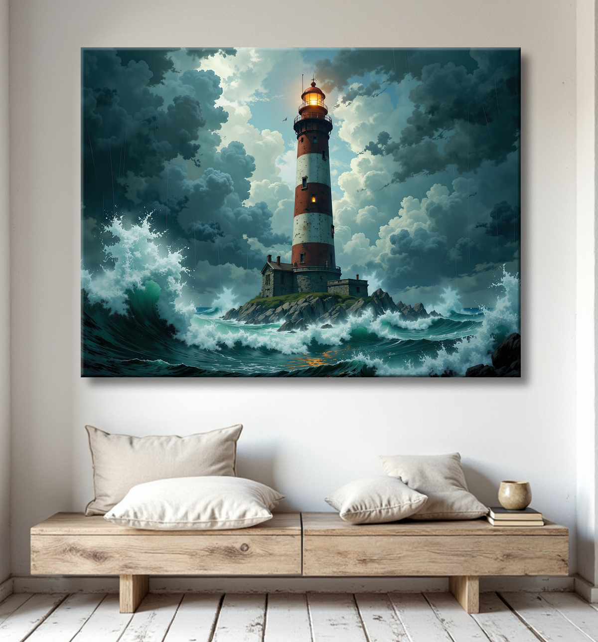 Tableau phare en tempête : illustration fantastique et impressionnante avec decor