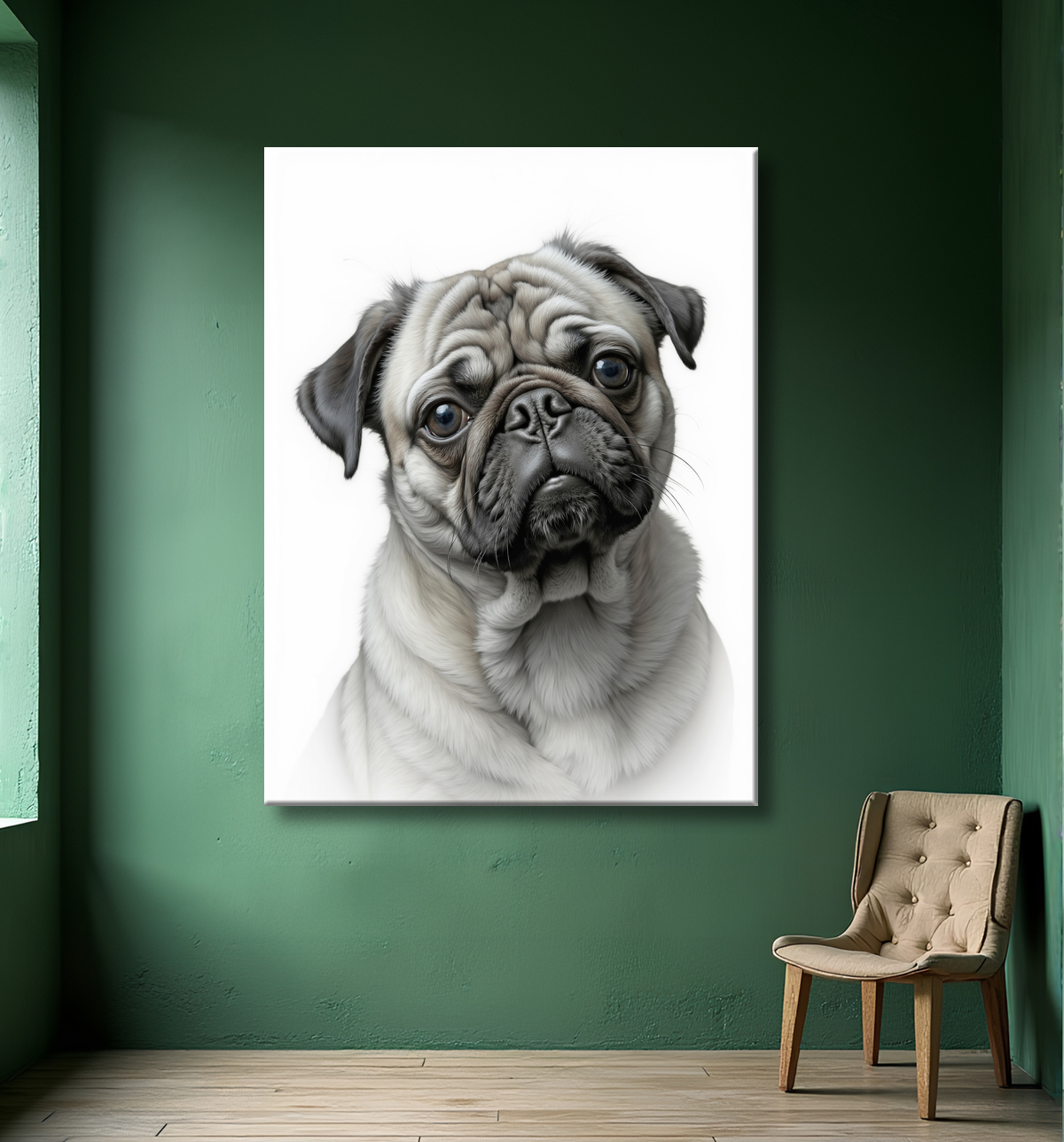 Tableau carlin lumineux - Portrait photographique sur fond blanc avec decor