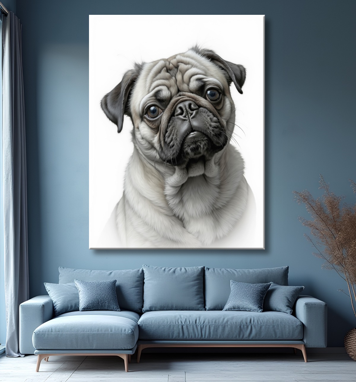 Tableau carlin lumineux - Portrait photographique sur fond blanc avec decor