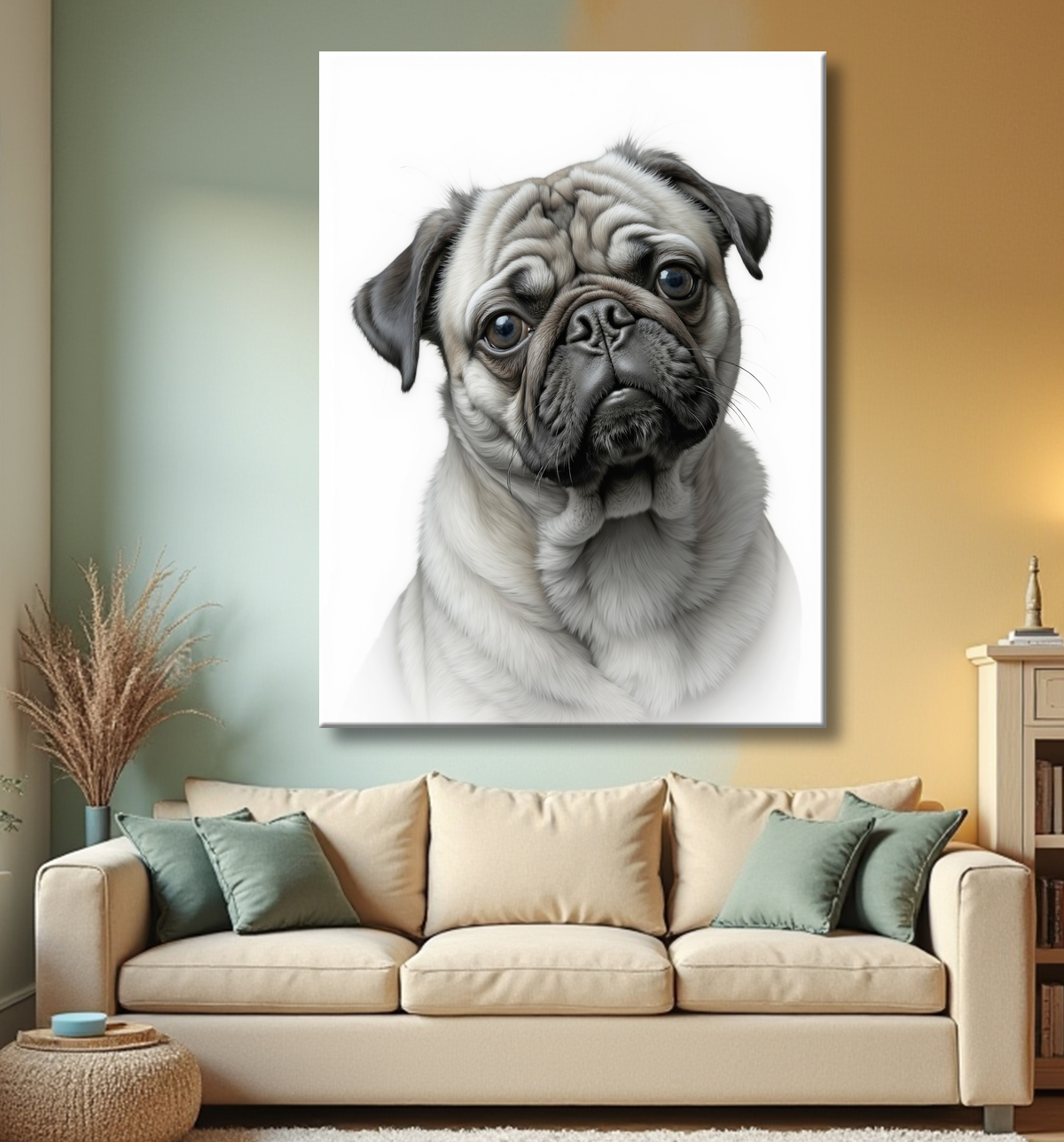 Tableau carlin lumineux - Portrait photographique sur fond blanc avec decor