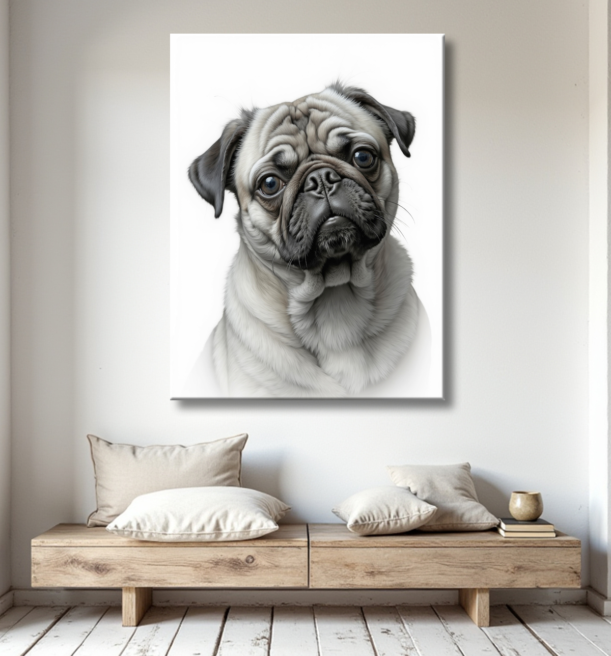 Tableau carlin lumineux - Portrait photographique sur fond blanc avec decor