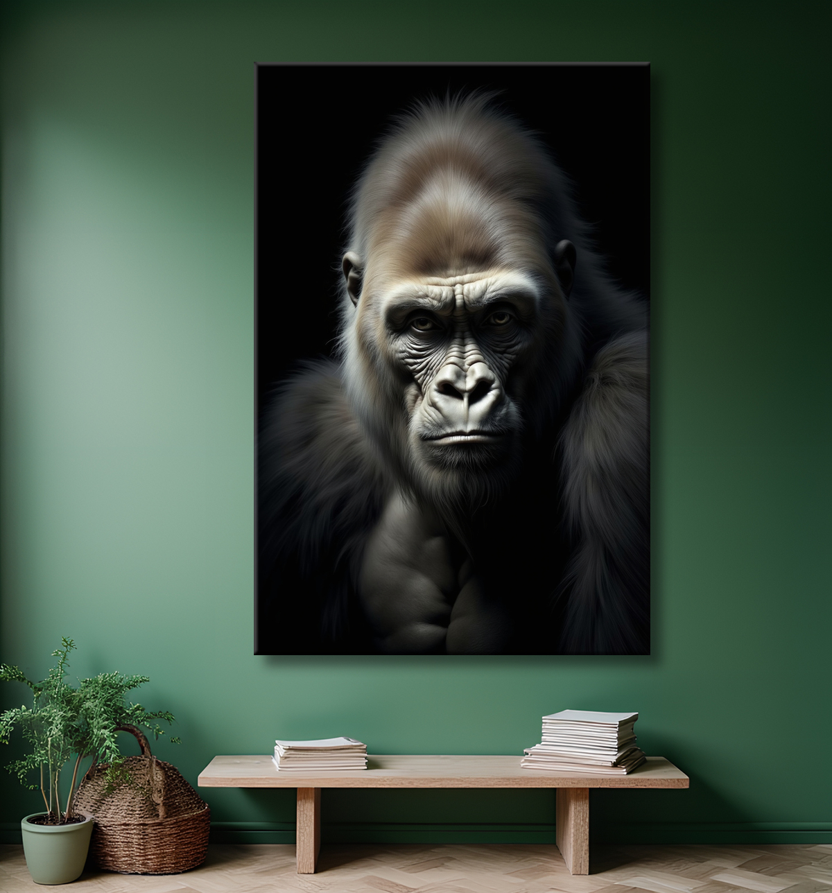 Tableau gorille sur fond noir - Portrait animalier studio avec decor