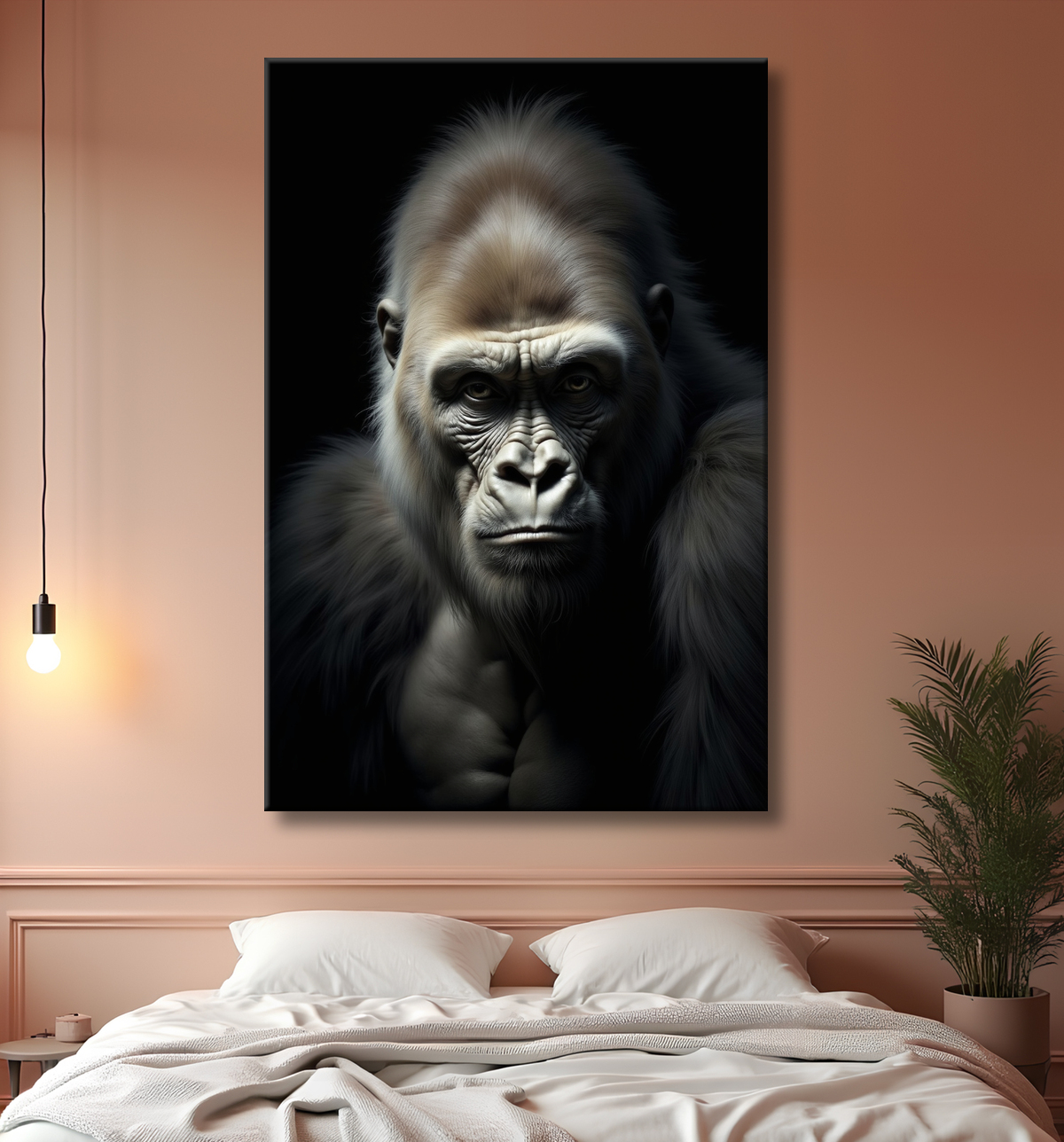 Tableau gorille sur fond noir - Portrait animalier studio avec decor