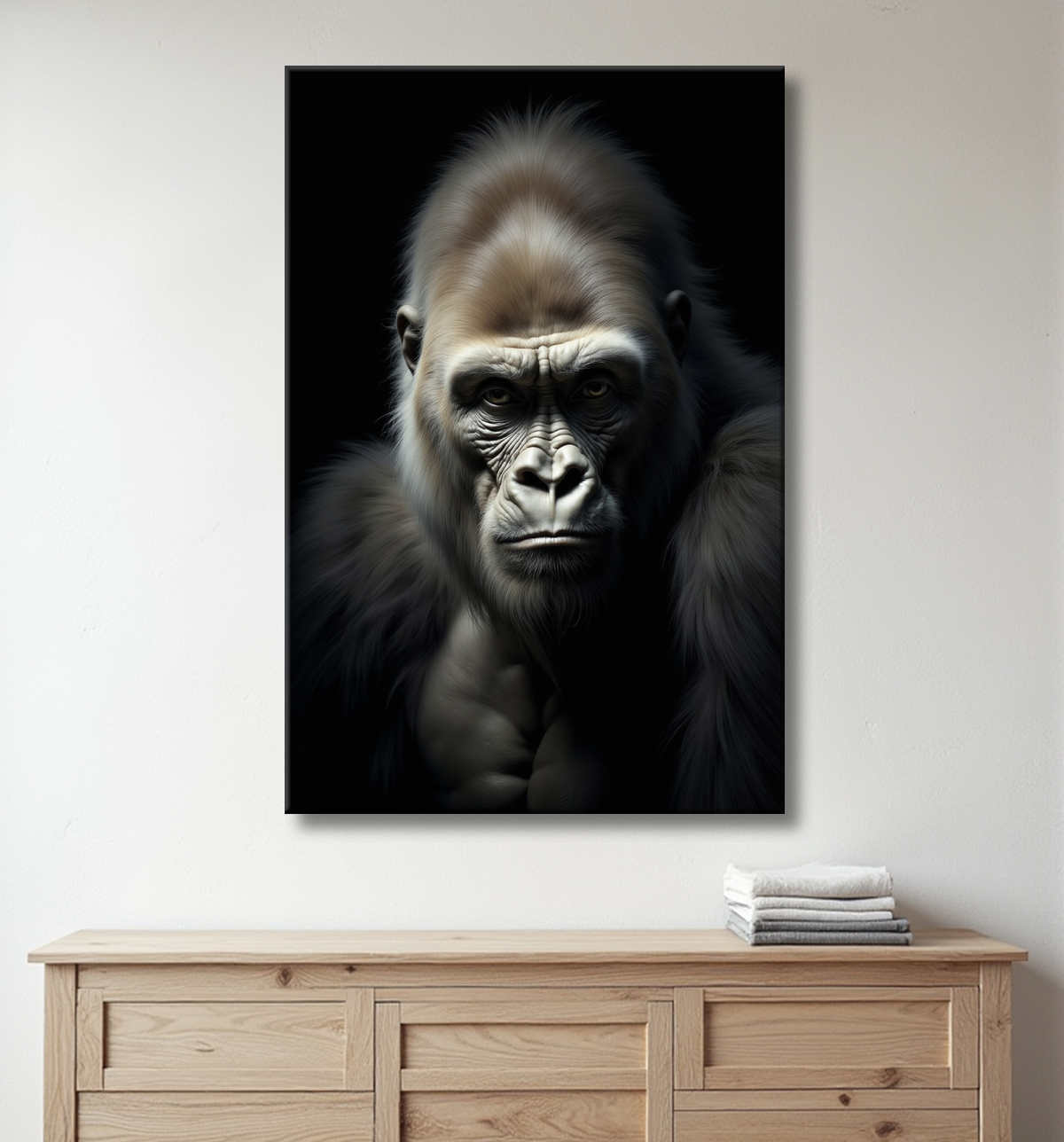 Tableau gorille sur fond noir - Portrait animalier studio avec decor