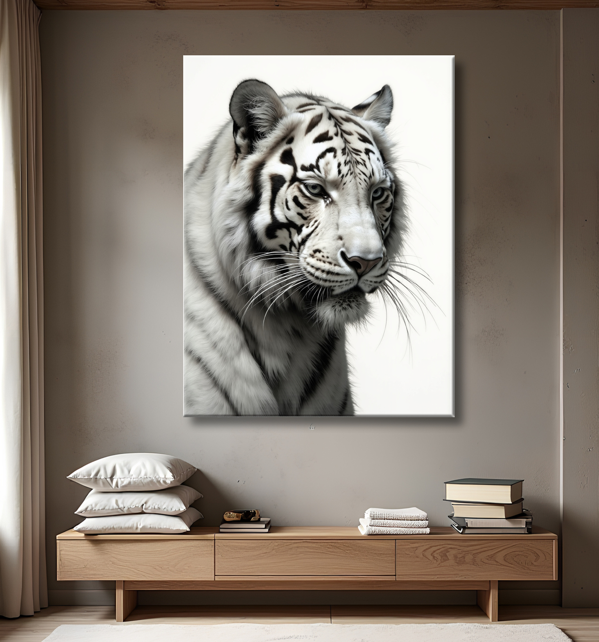 Tableau portrait de tigre en qualité studio. Un rendu détaillé et esthétique, idéal pour un intérieur raffiné ou un espace professionnel.