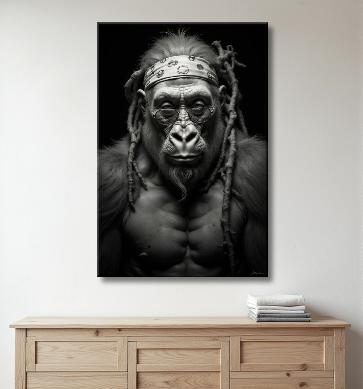 Tableau Rasta Gorille, portrait animalier décalé avec decor
