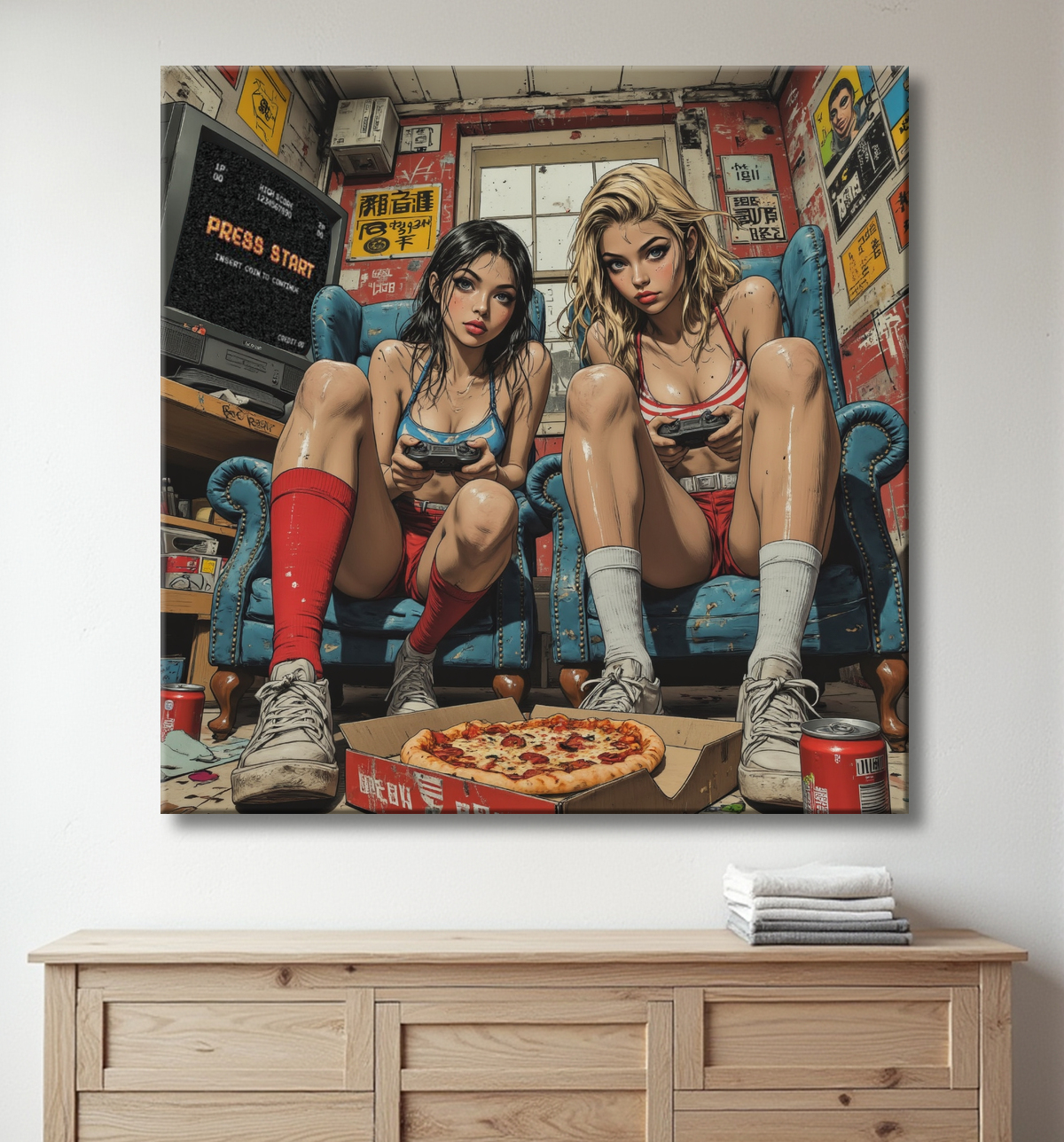 2 Gameuses : tableau street art ambiance destroy avec decor