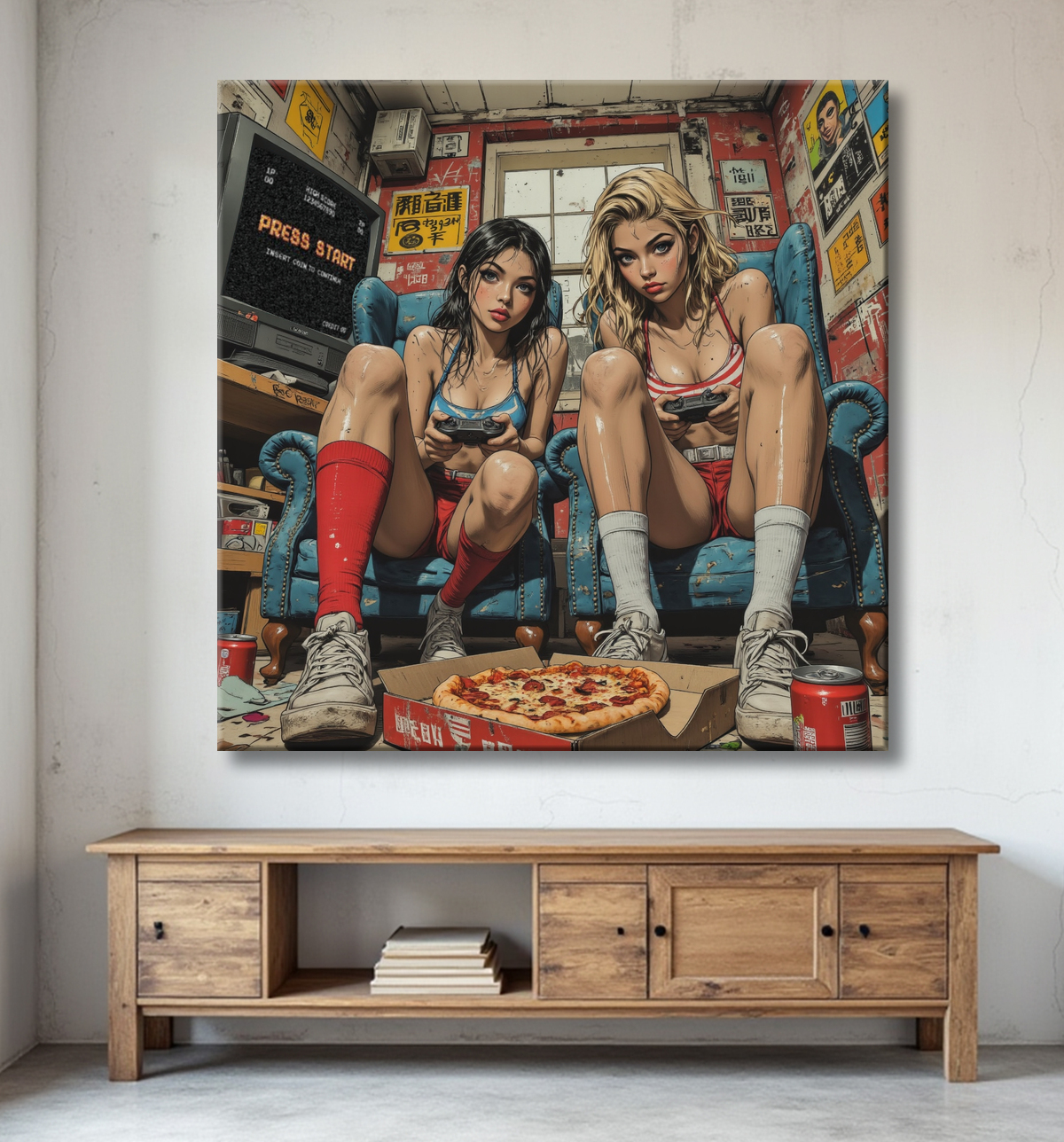2 Gameuses : tableau street art ambiance destroy avec decor