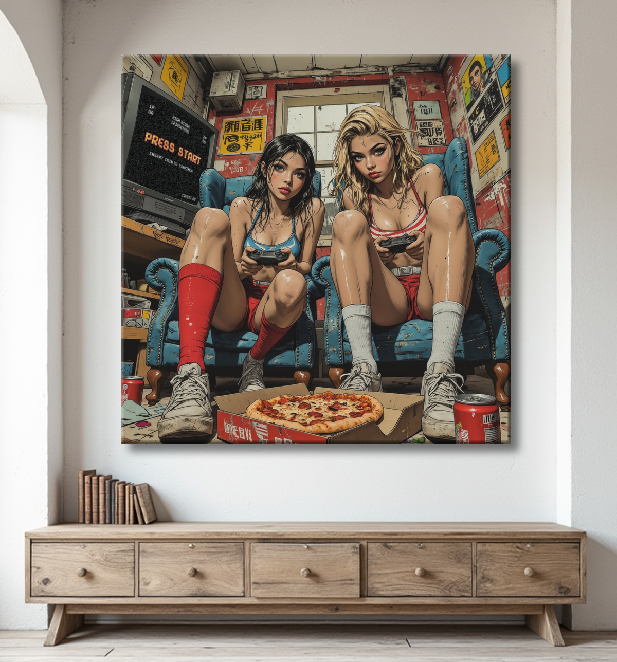 2 Gameuses : tableau street art ambiance destroy avec decor