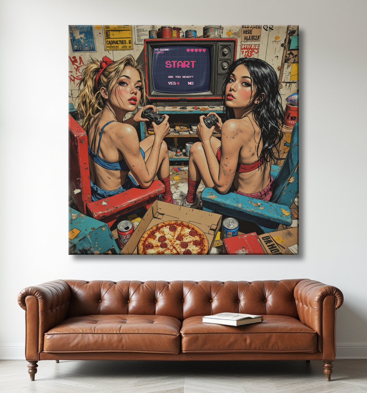 2 Gameuses : tableau street art ambiance destroy avec decor
