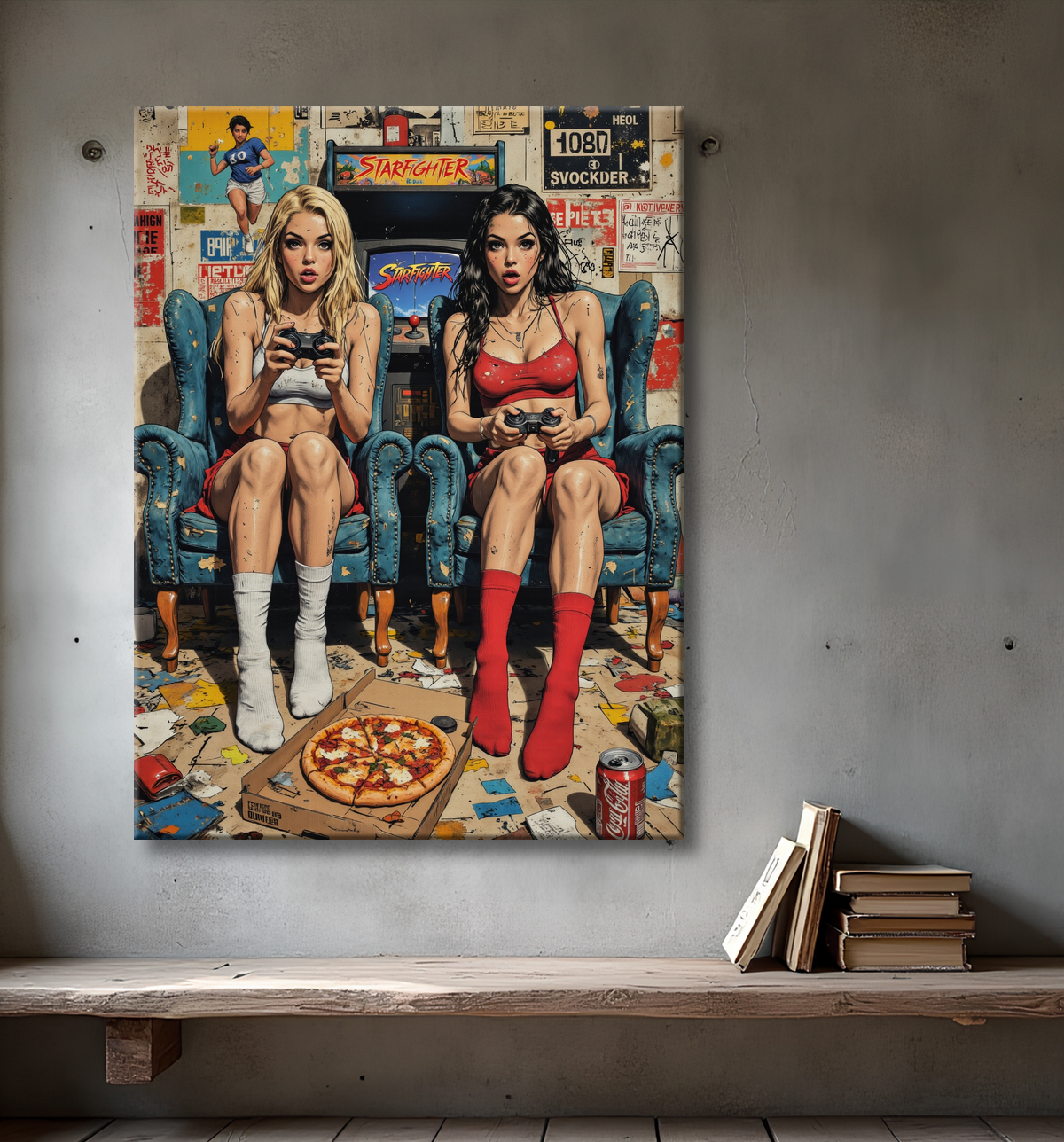 2 Gameuses : tableau street art ambiance destroy avec decor
