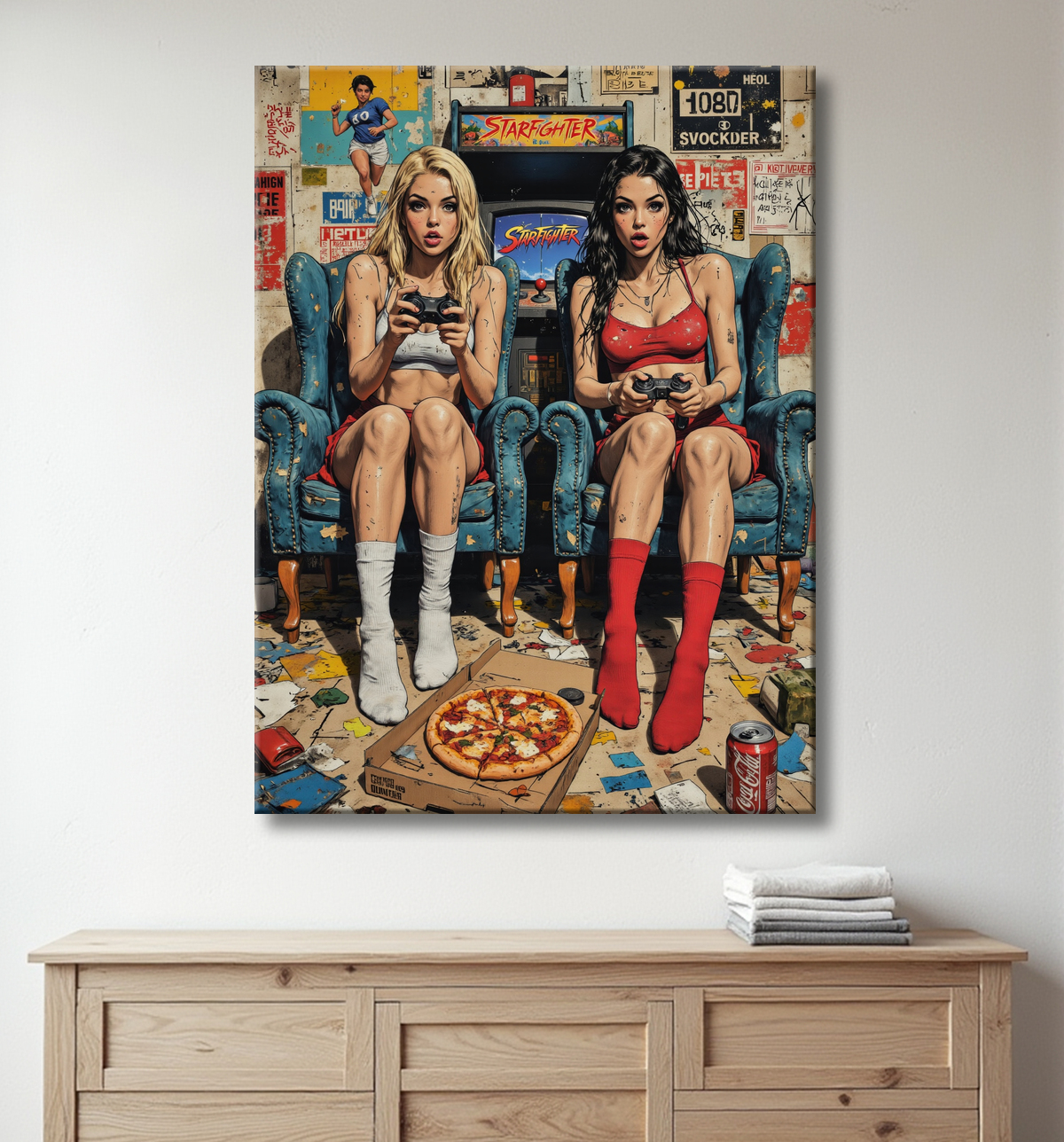2 Gameuses : tableau street art ambiance destroy avec decor