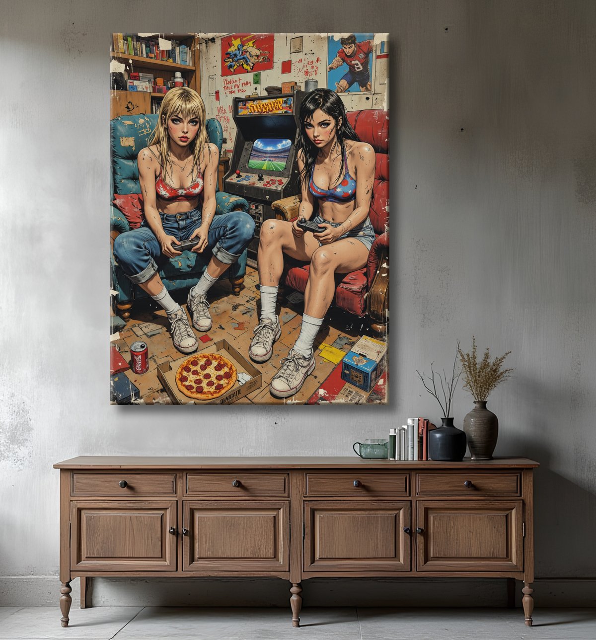 2 Gameuses : tableau street art ambiance destroy avec decor