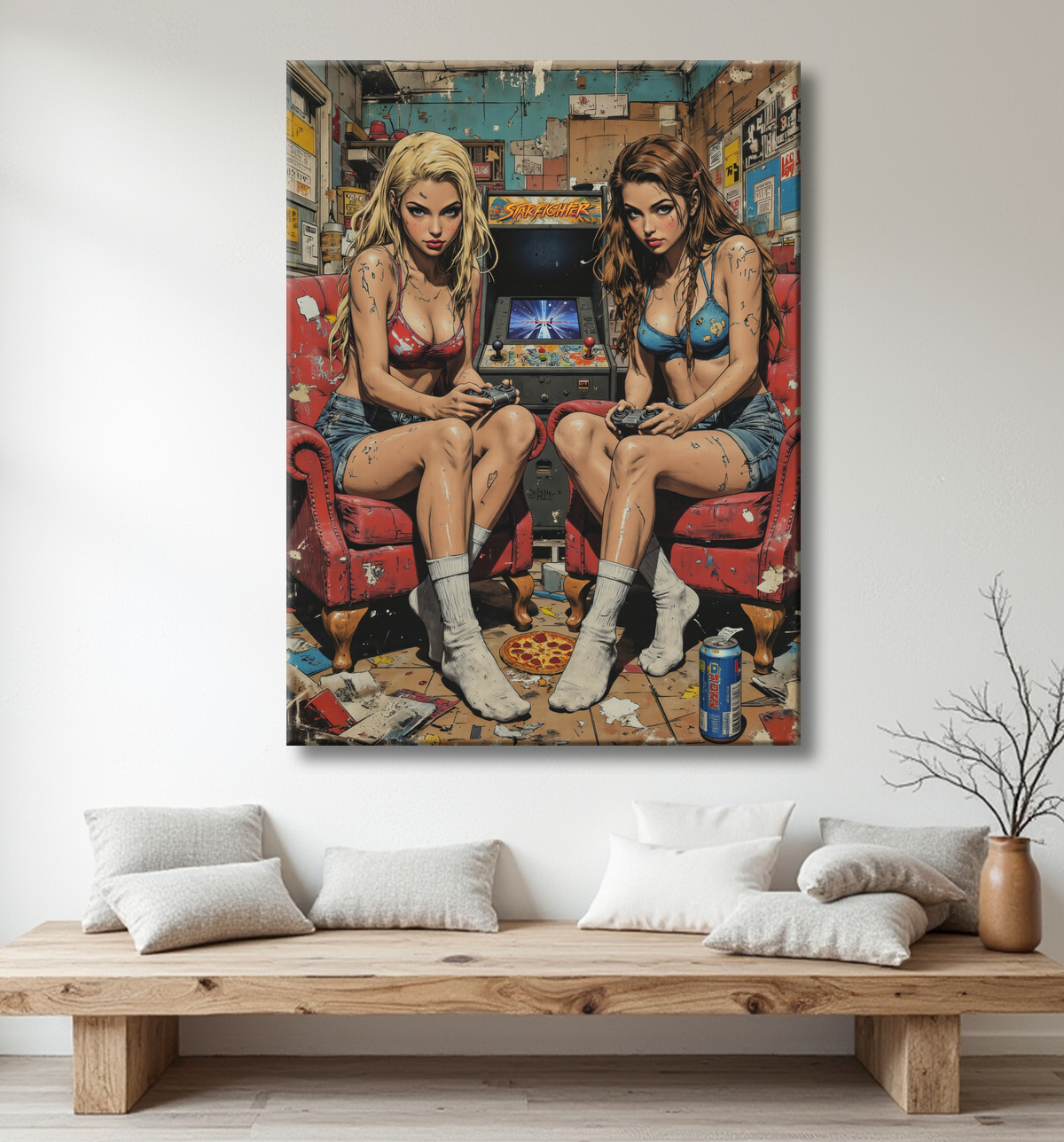 2 Gameuses : tableau street art ambiance destroy avec decor