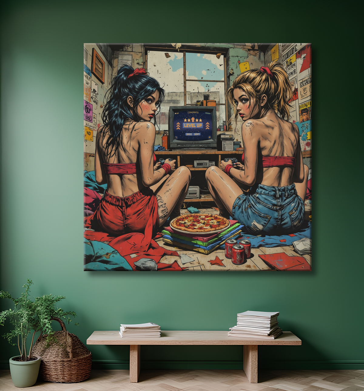 2 Gameuses : tableau street art ambiance destroy avec decor
