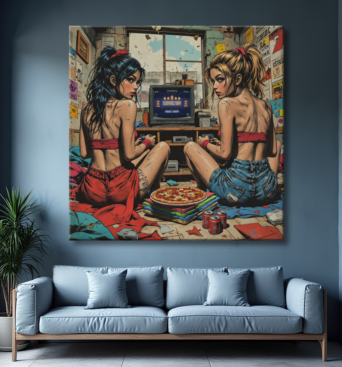 2 Gameuses : tableau street art ambiance destroy avec decor