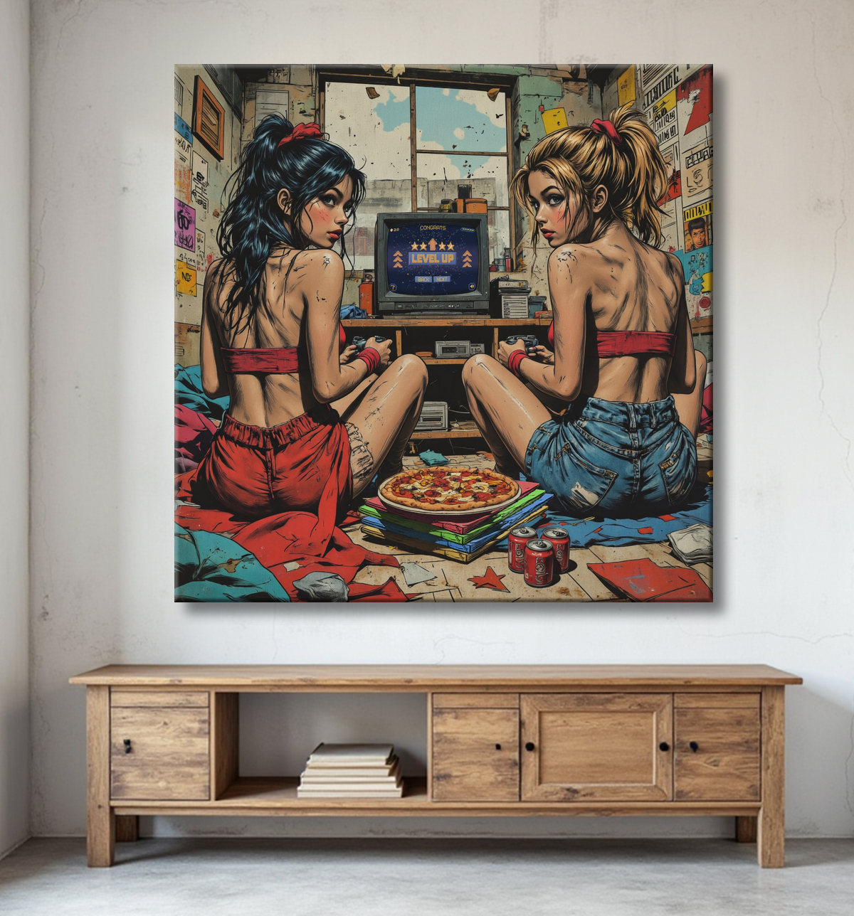 2 Gameuses : tableau street art ambiance destroy avec decor