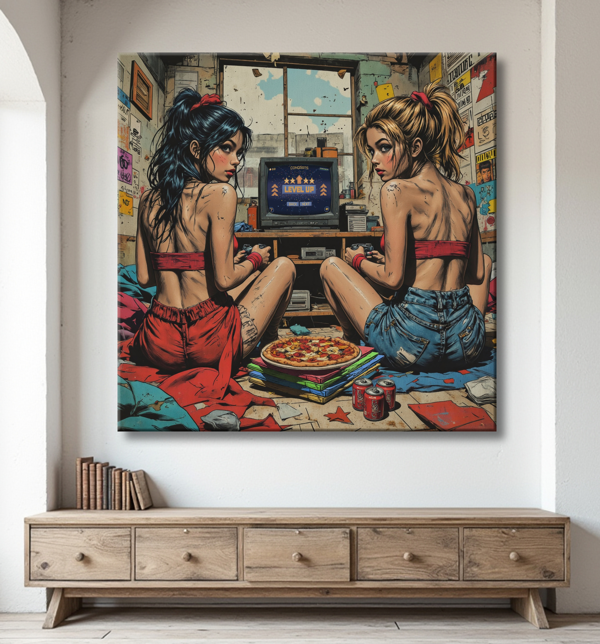 2 Gameuses : tableau street art ambiance destroy avec decor