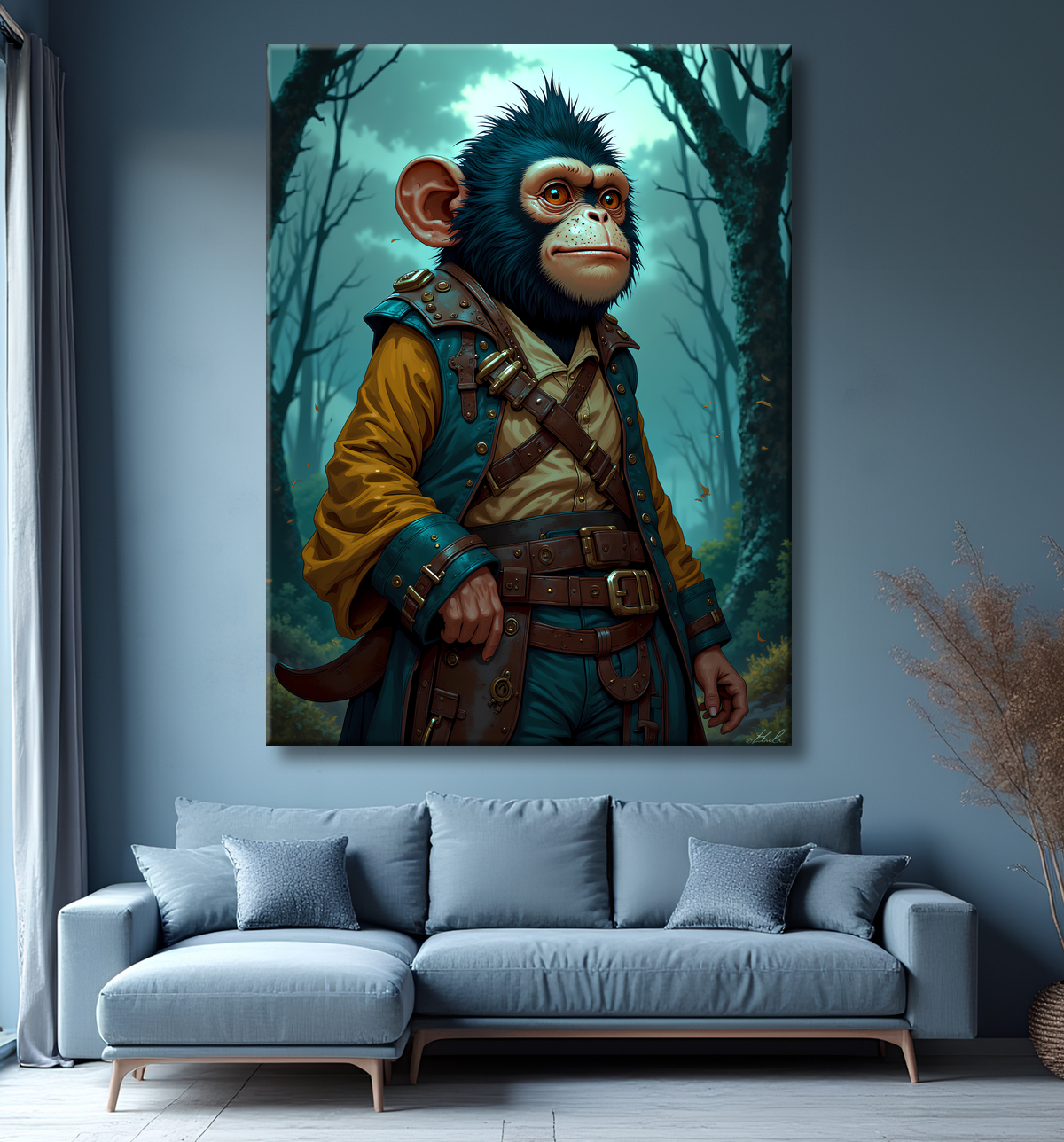Tableau chimpanzé pirate - Portrait d’animal aventurier plein d’humour avec decor