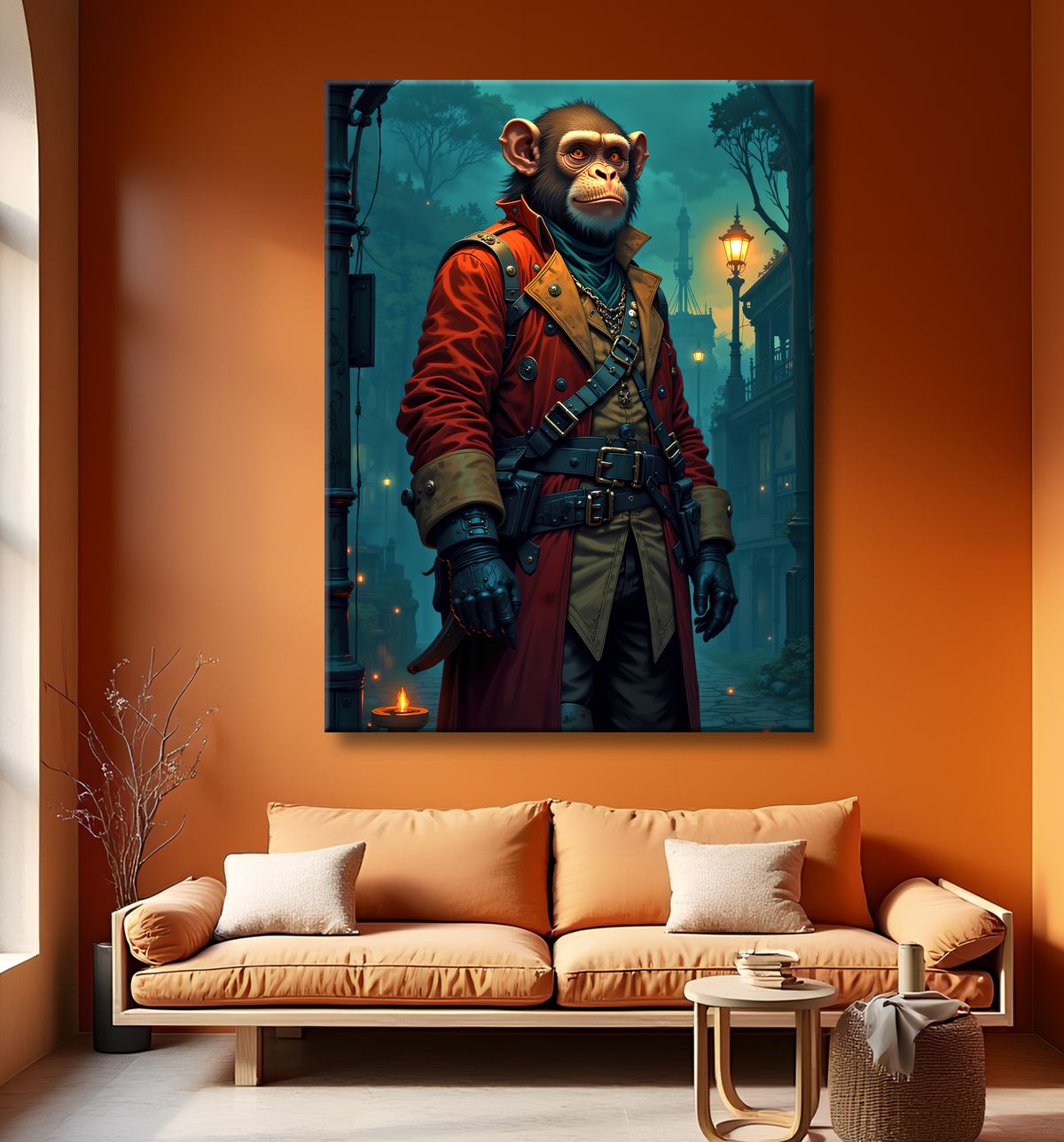 Tableau chimpanzé pirate - Portrait d’animal aventurier plein d’humour avec decor