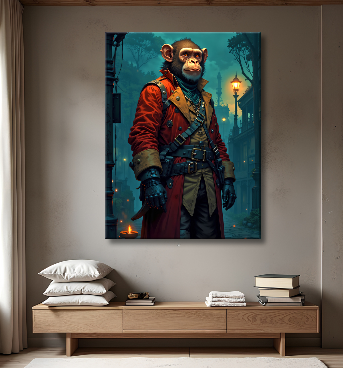 Tableau chimpanzé pirate - Portrait d’animal aventurier plein d’humour avec decor
