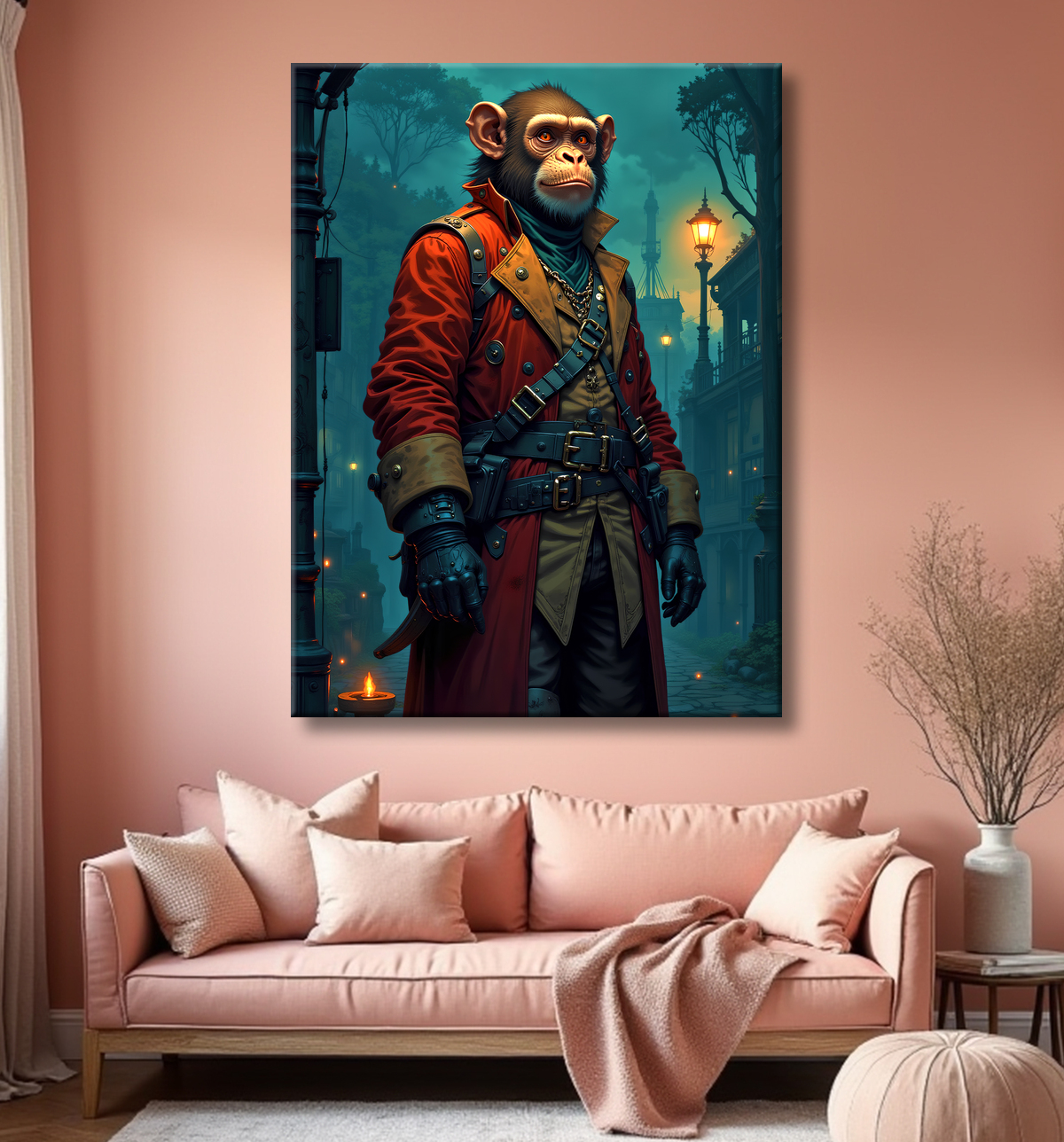 Tableau chimpanzé pirate - Portrait d’animal aventurier plein d’humour avec decor