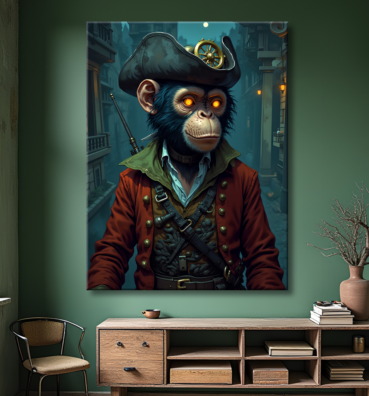 Tableau chimpanzé pirate - Portrait d’animal aventurier plein d’humour avec decor