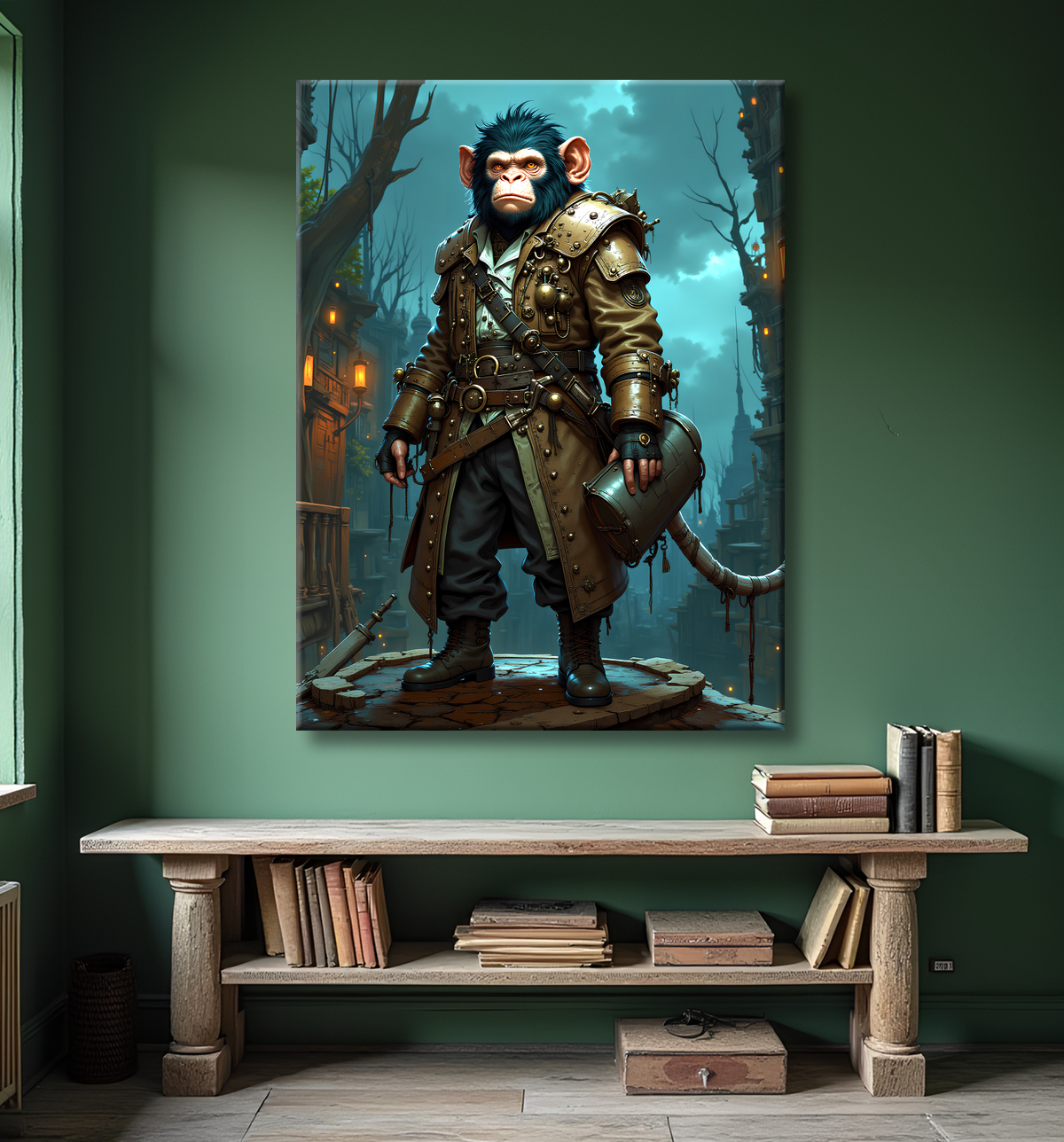 Tableau chimpanzé pirate - Portrait d’animal aventurier plein d’humour avec decor