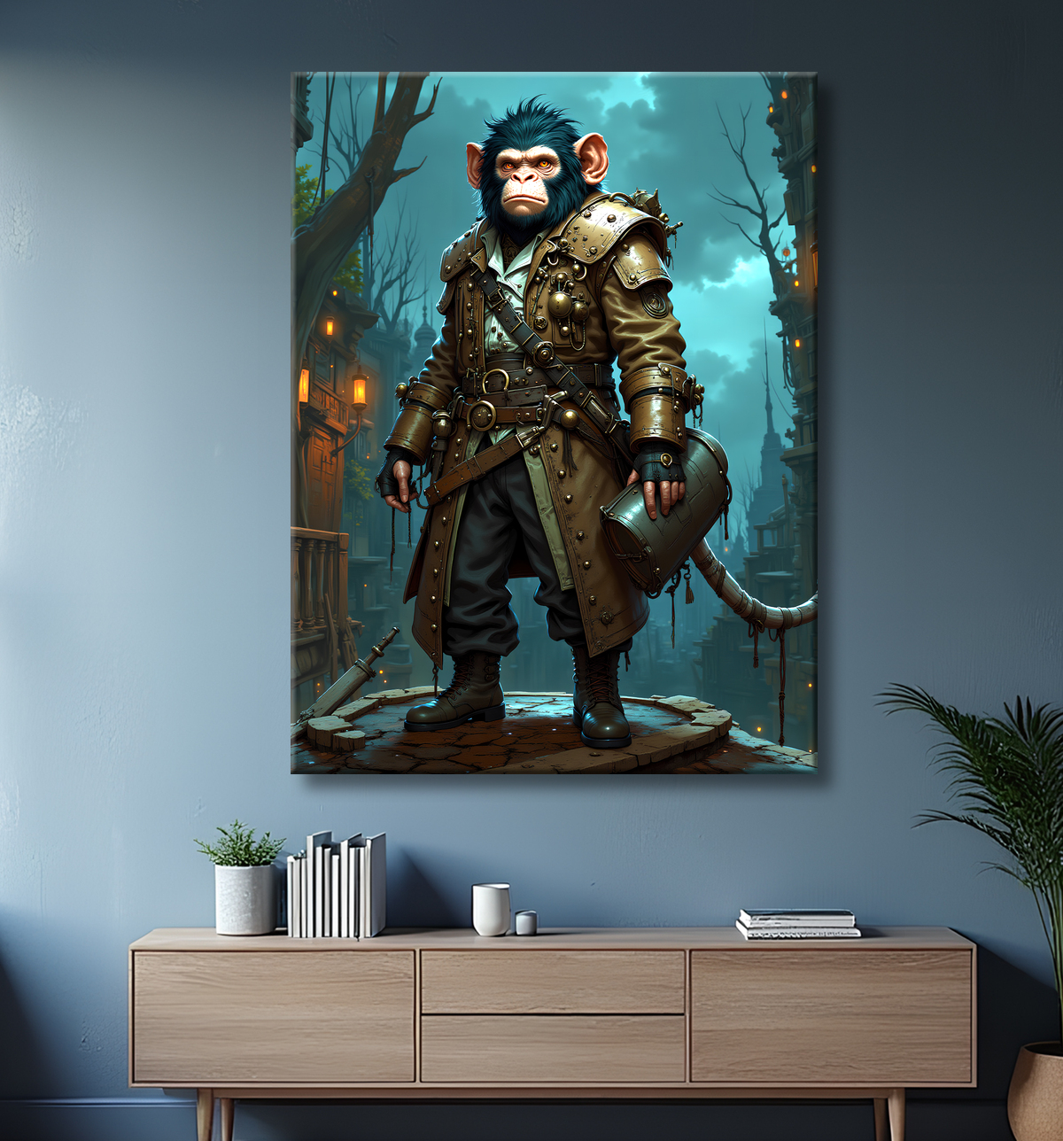 Tableau chimpanzé pirate - Portrait d’animal aventurier plein d’humour avec decor