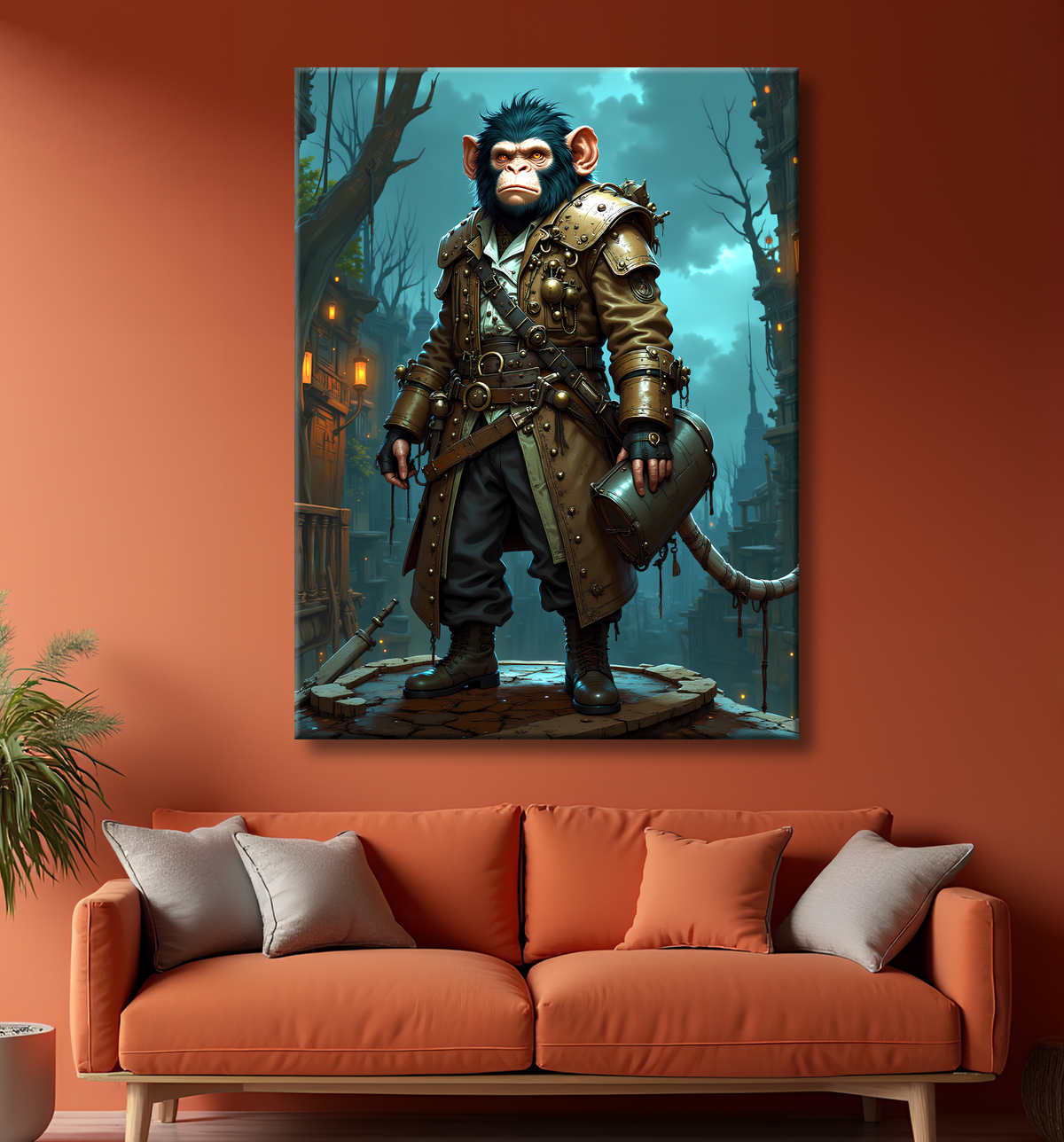 Tableau chimpanzé pirate - Portrait d’animal aventurier plein d’humour avec decor