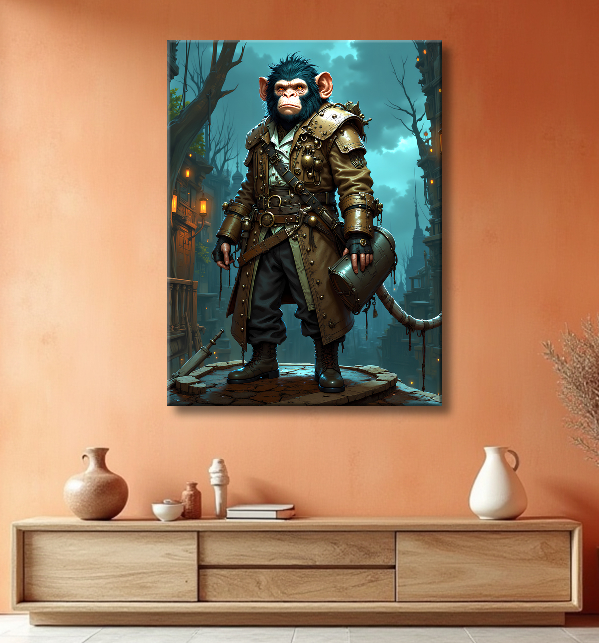 Tableau chimpanzé pirate - Portrait d’animal aventurier plein d’humour avec decor