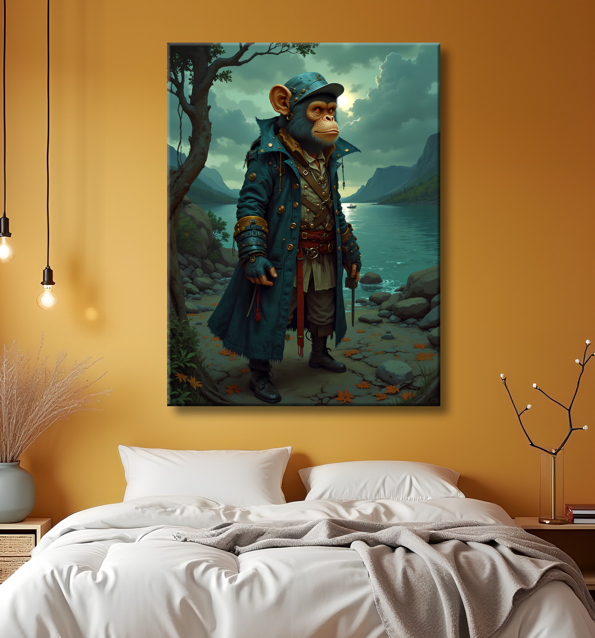 Tableau chimpanzé pirate - Portrait d’animal aventurier plein d’humour avec decor