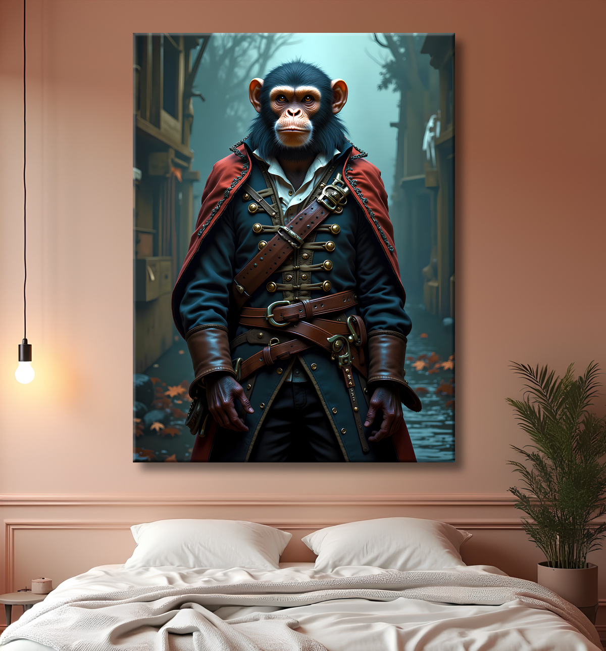 Tableau chimpanzé pirate - Portrait d’animal aventurier plein d’humour avec decor