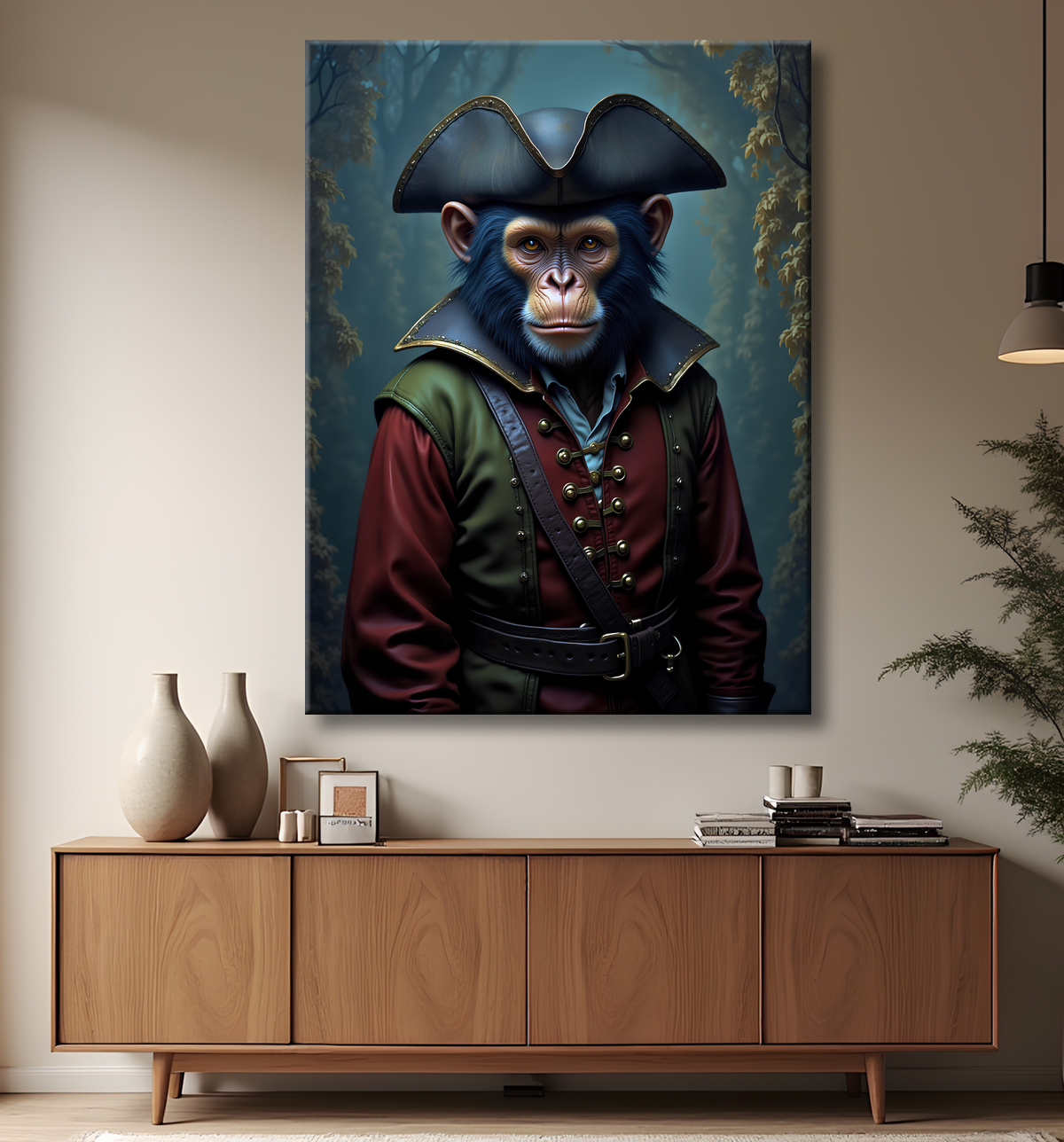 Tableau chimpanzé pirate - Portrait d’animal aventurier plein d’humour avec decor