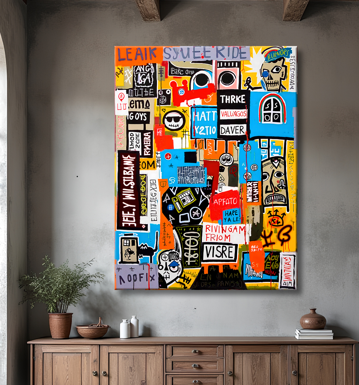 Tableau Street Art inspiration Basquiat avec decor