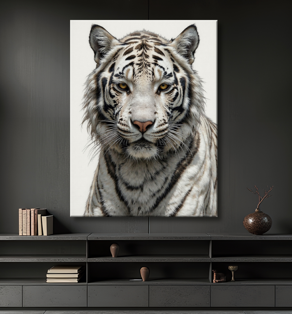 Tableau tigre blanc sur fond clair - Photo d'art décorative avec decor