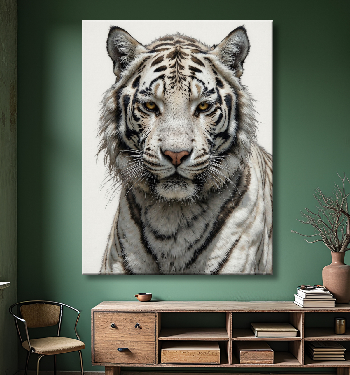 Tableau tigre blanc sur fond clair - Photo d'art décorative avec decor