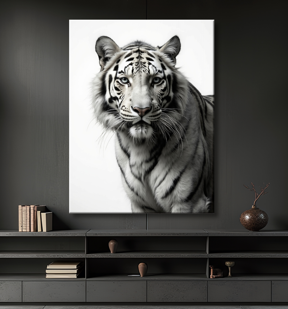 Tableau tigre blanc sur fond clair - Photo d'art décorative avec decor