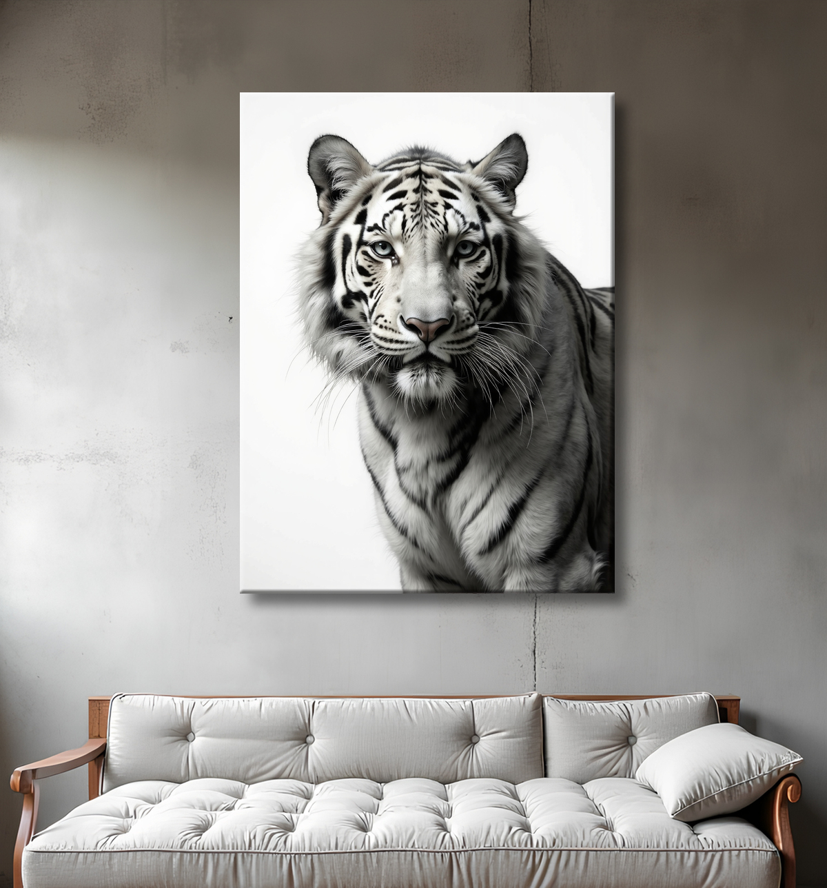 Tableau tigre blanc sur fond clair - Photo d'art décorative avec decor