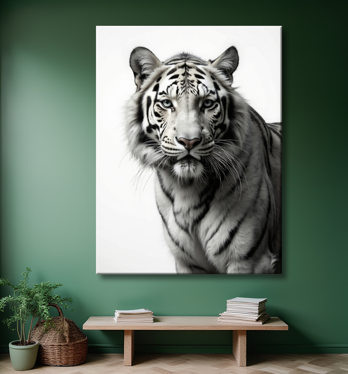Tableau tigre blanc sur fond clair - Photo d'art décorative avec decor