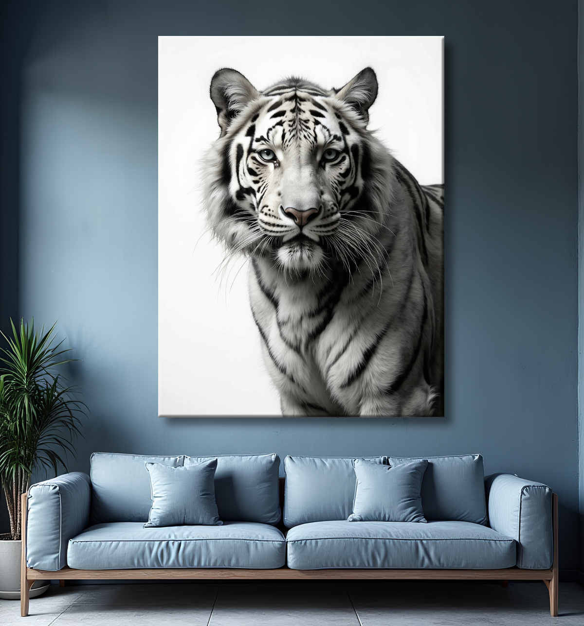 Tableau tigre blanc sur fond clair - Photo d'art décorative avec decor