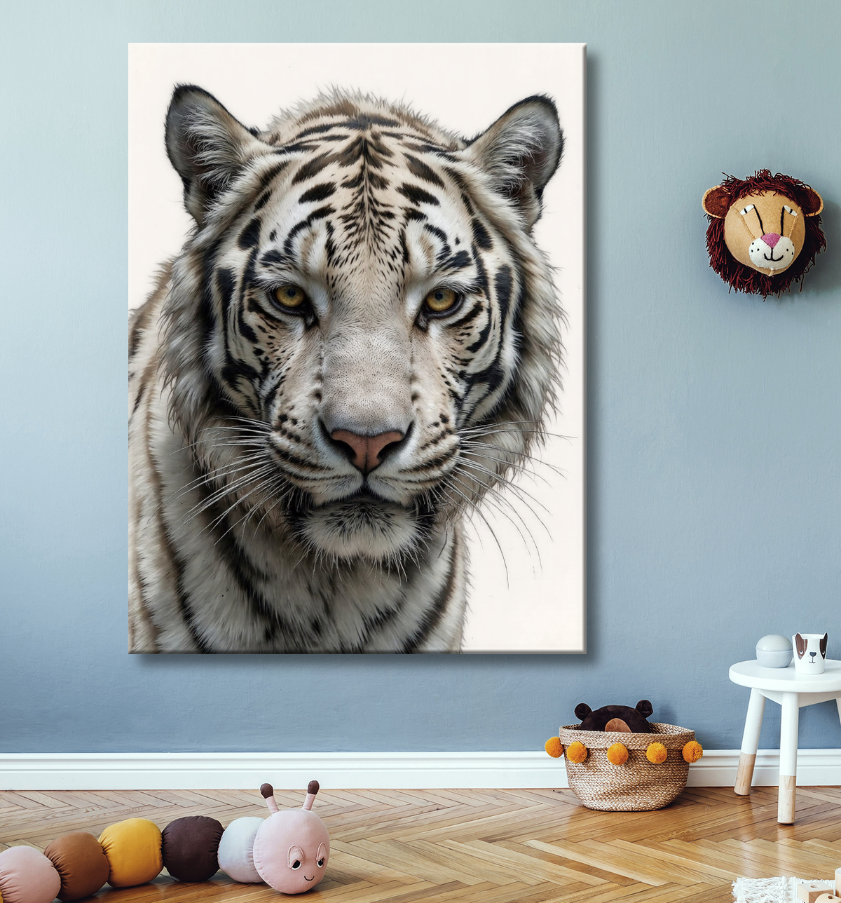 Tableau tigre blanc sur fond clair - Photo d'art décorative avec decor