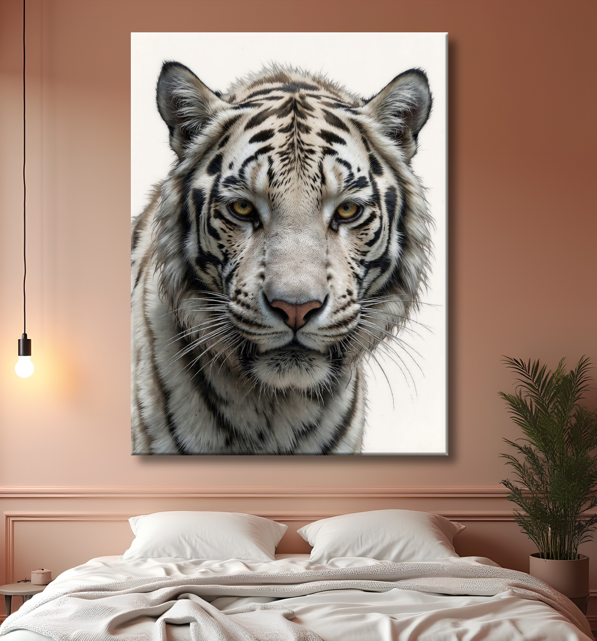 Tableau tigre blanc sur fond clair - Photo d'art décorative avec decor