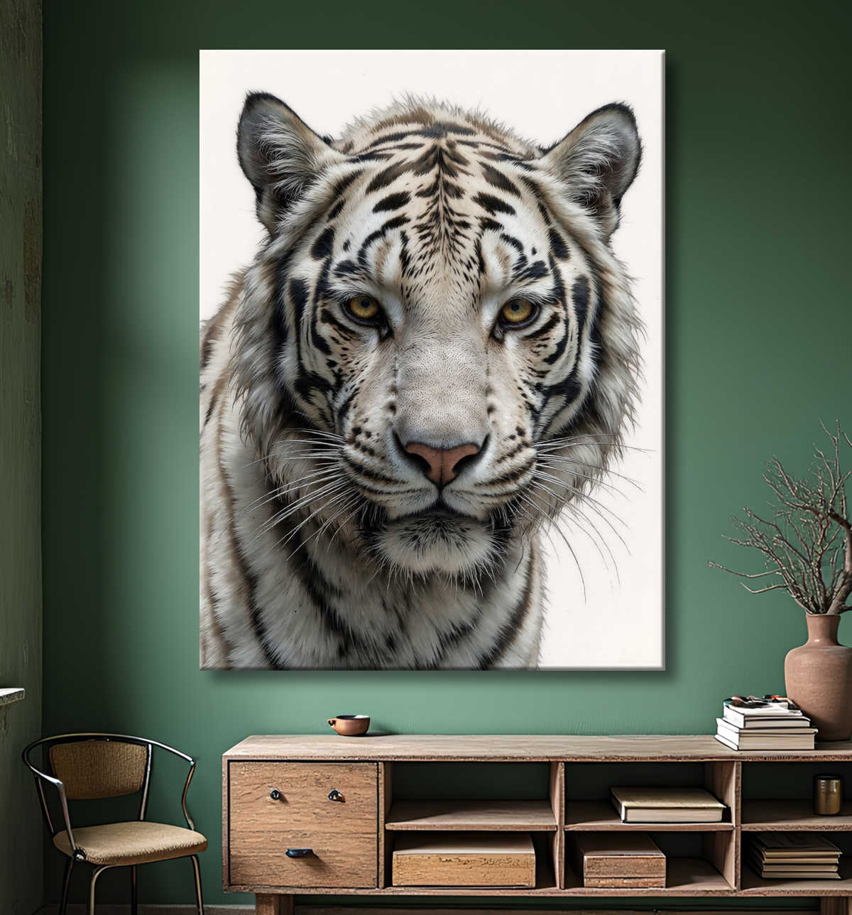 Tableau tigre blanc sur fond clair - Photo d'art décorative avec decor