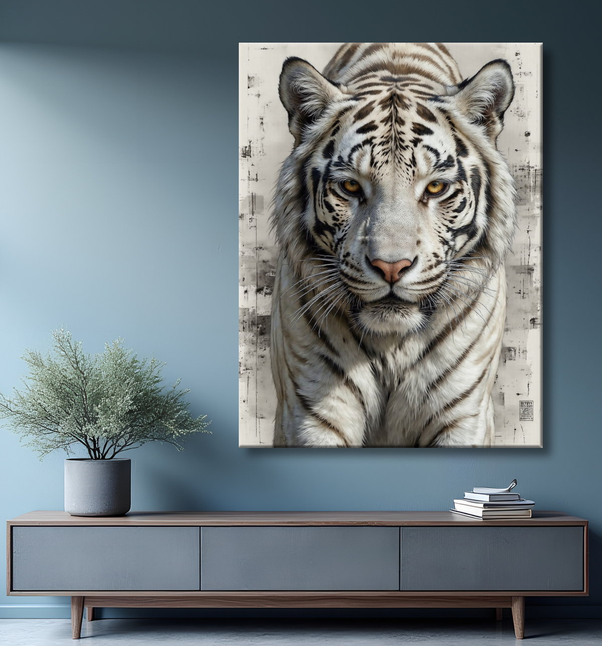 Tableau tigre blanc sur fond clair - Photo d'art décorative avec decor