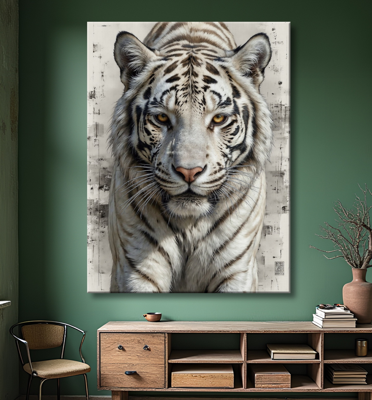 Tableau tigre blanc sur fond clair - Photo d'art décorative avec decor