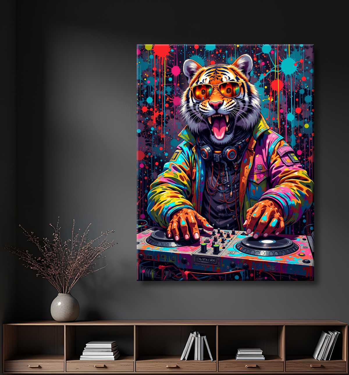 Tableau tigre graffiti - Décoration murale ultra colorée et graphique avec decor
