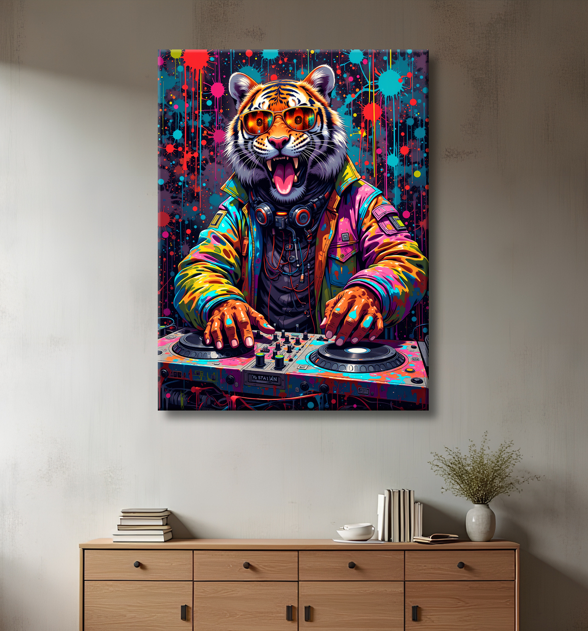 Tableau tigre graffiti - Décoration murale ultra colorée et graphique avec decor