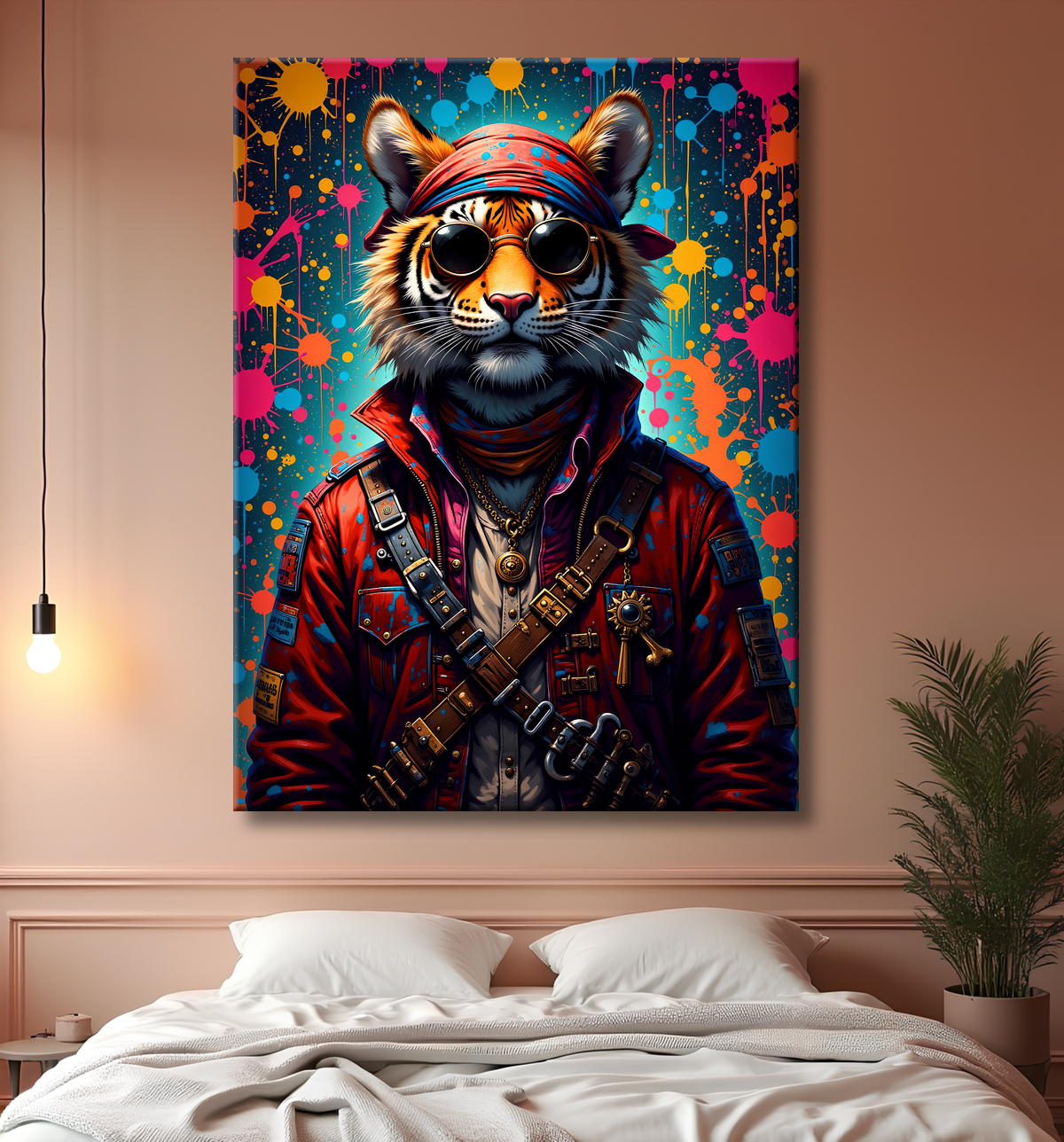 Tableau tigre graffiti - Décoration murale ultra colorée et graphique avec decor