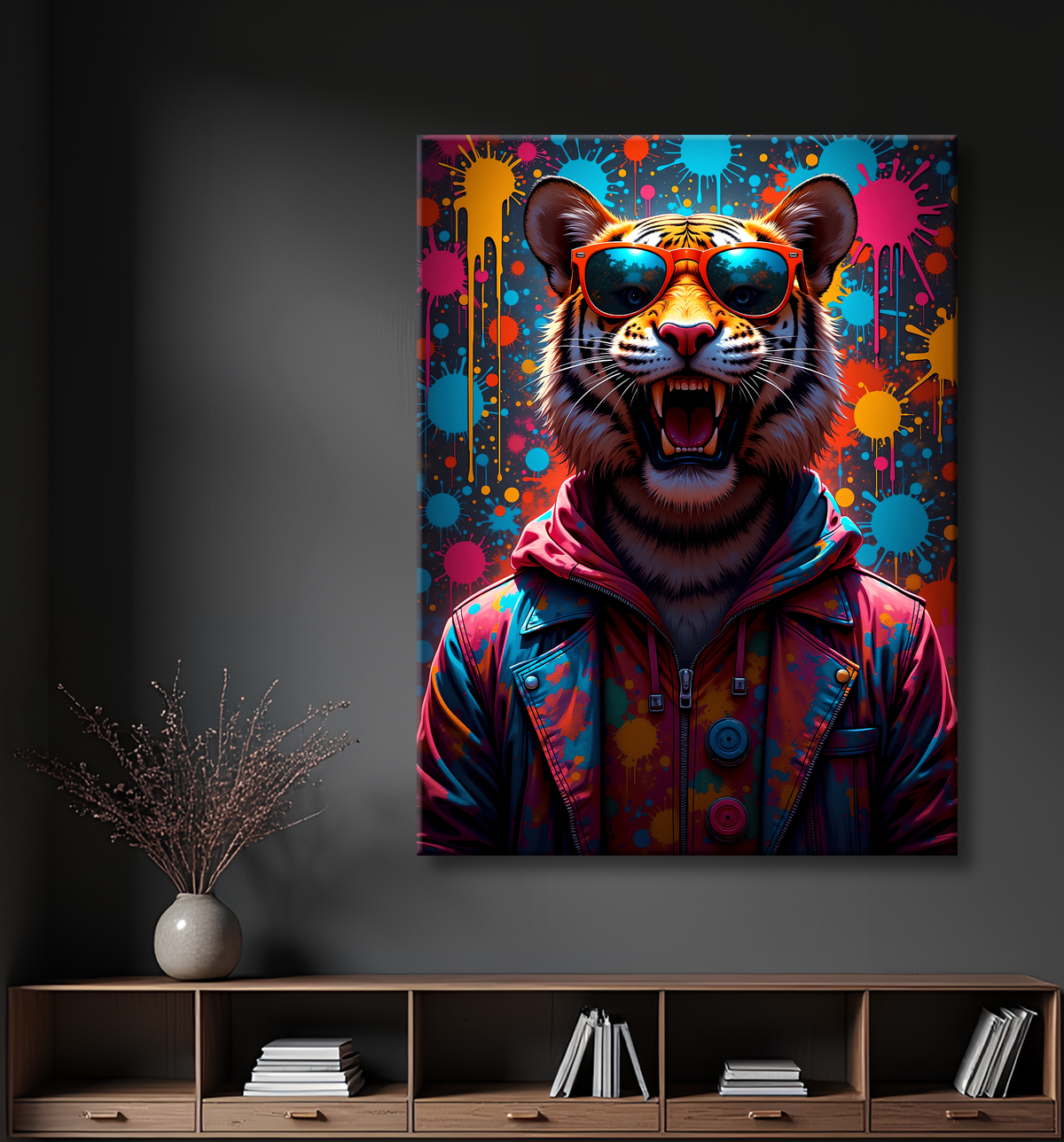Tableau tigre graffiti - Décoration murale ultra colorée et graphique avec decor